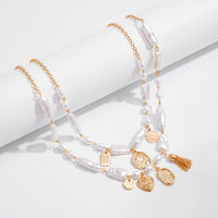 Thumbnail for Baroque 2pcs Heart Disk Pendant Irregular Pearl Chain Necklace Set - ArtGalleryZen