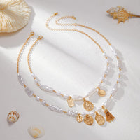 Thumbnail for Baroque 2pcs Heart Disk Pendant Irregular Pearl Chain Necklace Set - ArtGalleryZen