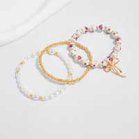 Thumbnail for Baroque 3pcs Bowknot Pendant Pearl Floral Acrylic Beaded Bracelet Set - ArtGalleryZen