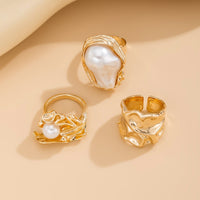 Thumbnail for Baroque 3pcs Irregular Pearl Inlaid Pleated Ring Set - ArtGalleryZen