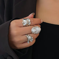 Thumbnail for Baroque 3pcs Irregular Pearl Inlaid Pleated Ring Set - ArtGalleryZen
