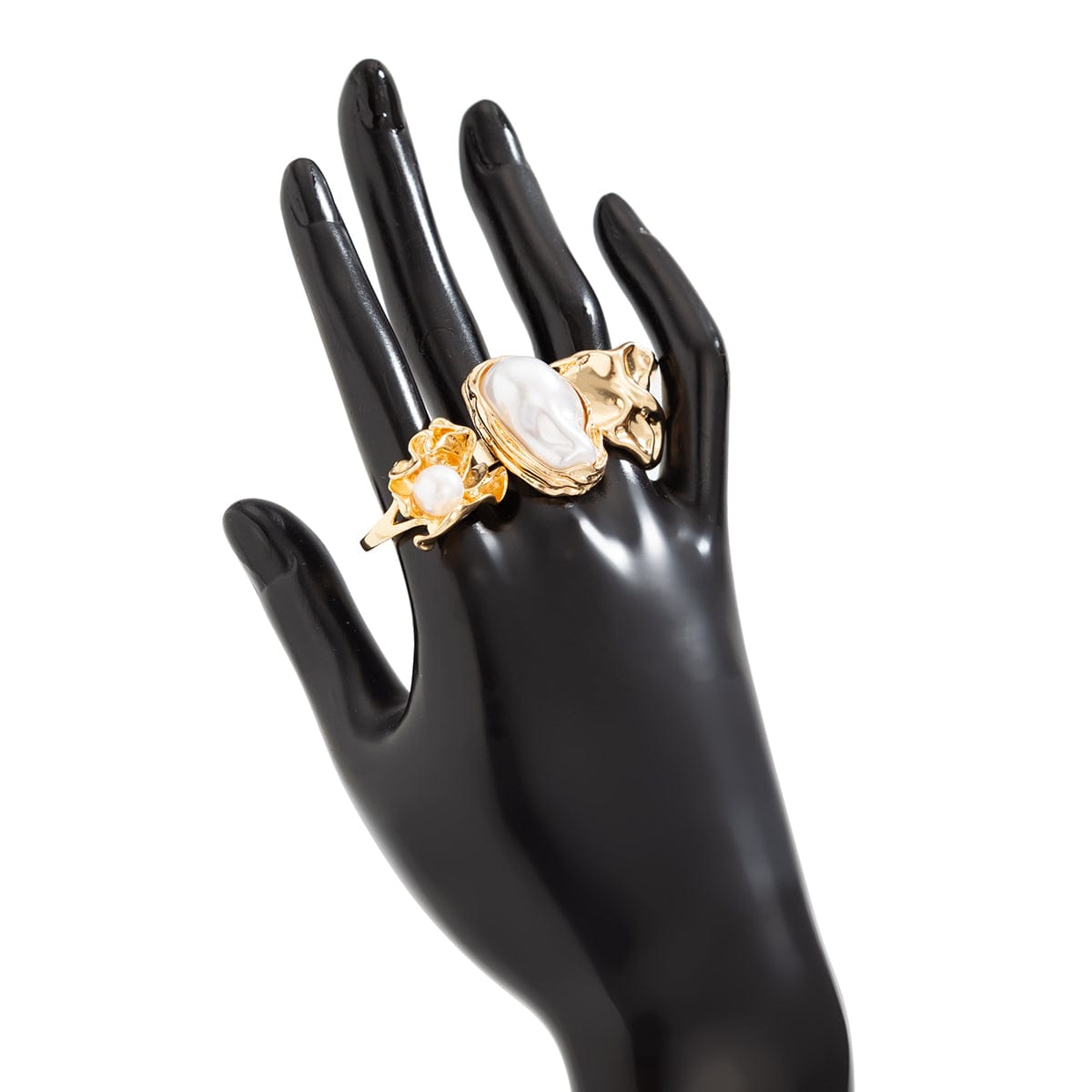 Baroque 3pcs Irregular Pearl Inlaid Pleated Ring Set - ArtGalleryZen