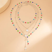 Thumbnail for Baroque 4pcs Cross Round Disk Pendant Crystal Chain Y Necklace Set - ArtGalleryZen