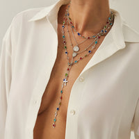 Thumbnail for Baroque 4pcs Cross Round Disk Pendant Crystal Chain Y Necklace Set - ArtGalleryZen