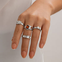 Thumbnail for Baroque 4Pcs Crystal Rhinestone Inlaid Carved Pattern Ring Set - ArtGalleryZen