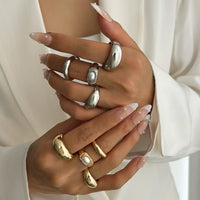 Thumbnail for Baroque 4pcs Gold Silver Tone Pearl Inlaid Ring Set - ArtGalleryZen