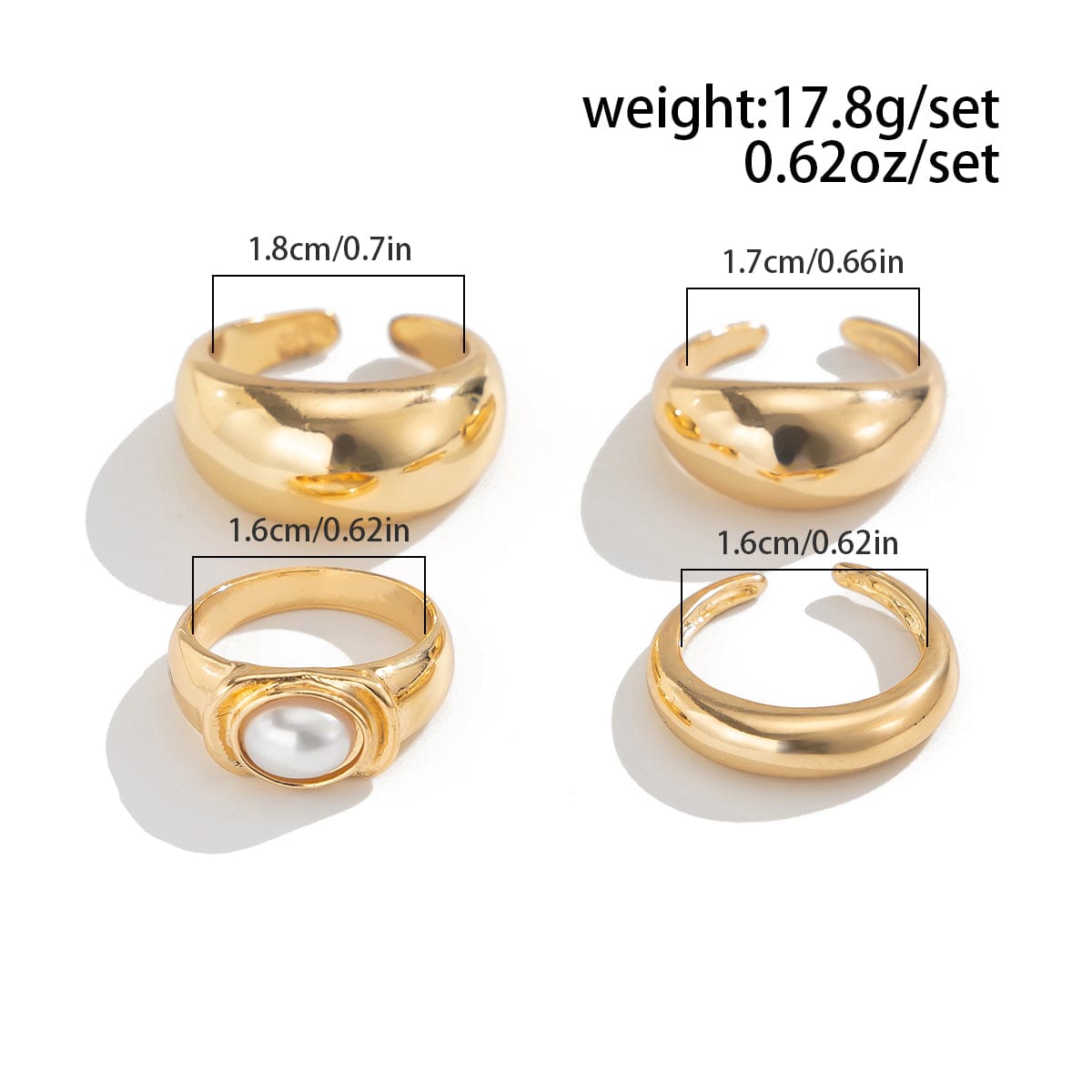 Baroque 4pcs Gold Silver Tone Pearl Inlaid Ring Set - ArtGalleryZen