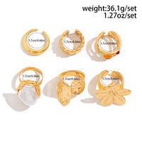Thumbnail for Baroque 6pcs Irregular Pearl Inlaid Textured Flower Ring Set - ArtGalleryZen