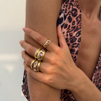 Thumbnail for Baroque 6pcs Pink Rhinestone Inlaid Open Ring Set - ArtGalleryZen