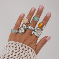 Thumbnail for Baroque 7pcs Crystal Inlaid Chunky Textured Waterdrop Ring Set - ArtGalleryZen