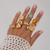 Thumbnail for Baroque 7pcs Crystal Inlaid Chunky Textured Waterdrop Ring Set - ArtGalleryZen