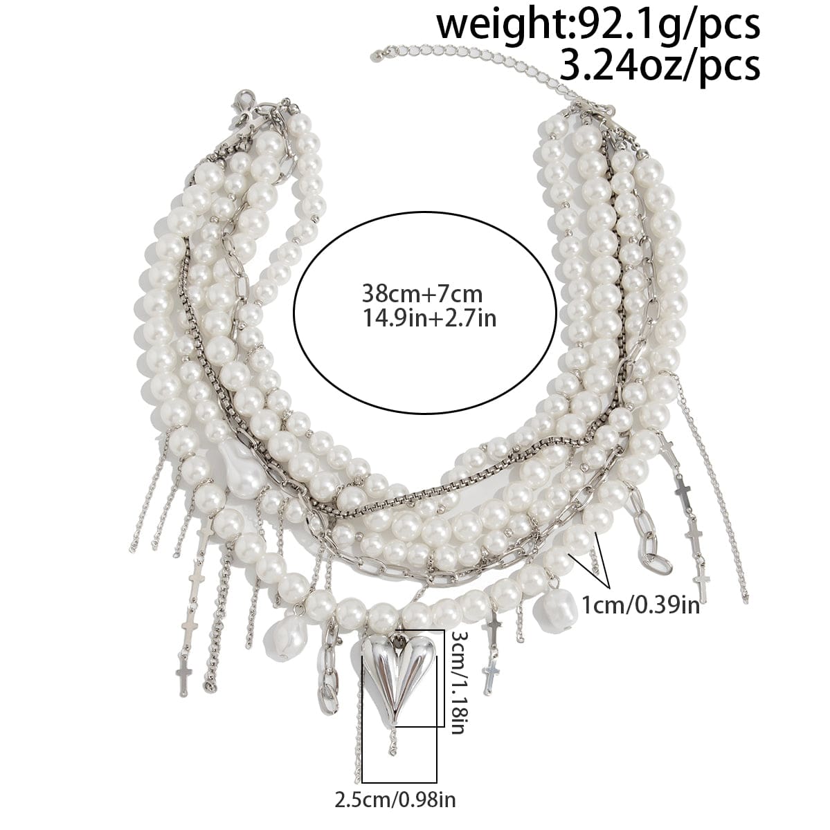 Baroque Chunky Layered Heart Cross Tassel Pearl Chain Necklace - ArtGalleryZen