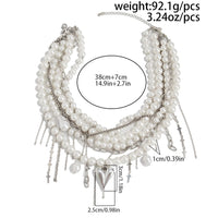 Thumbnail for Baroque Chunky Layered Heart Cross Tassel Pearl Chain Necklace - ArtGalleryZen