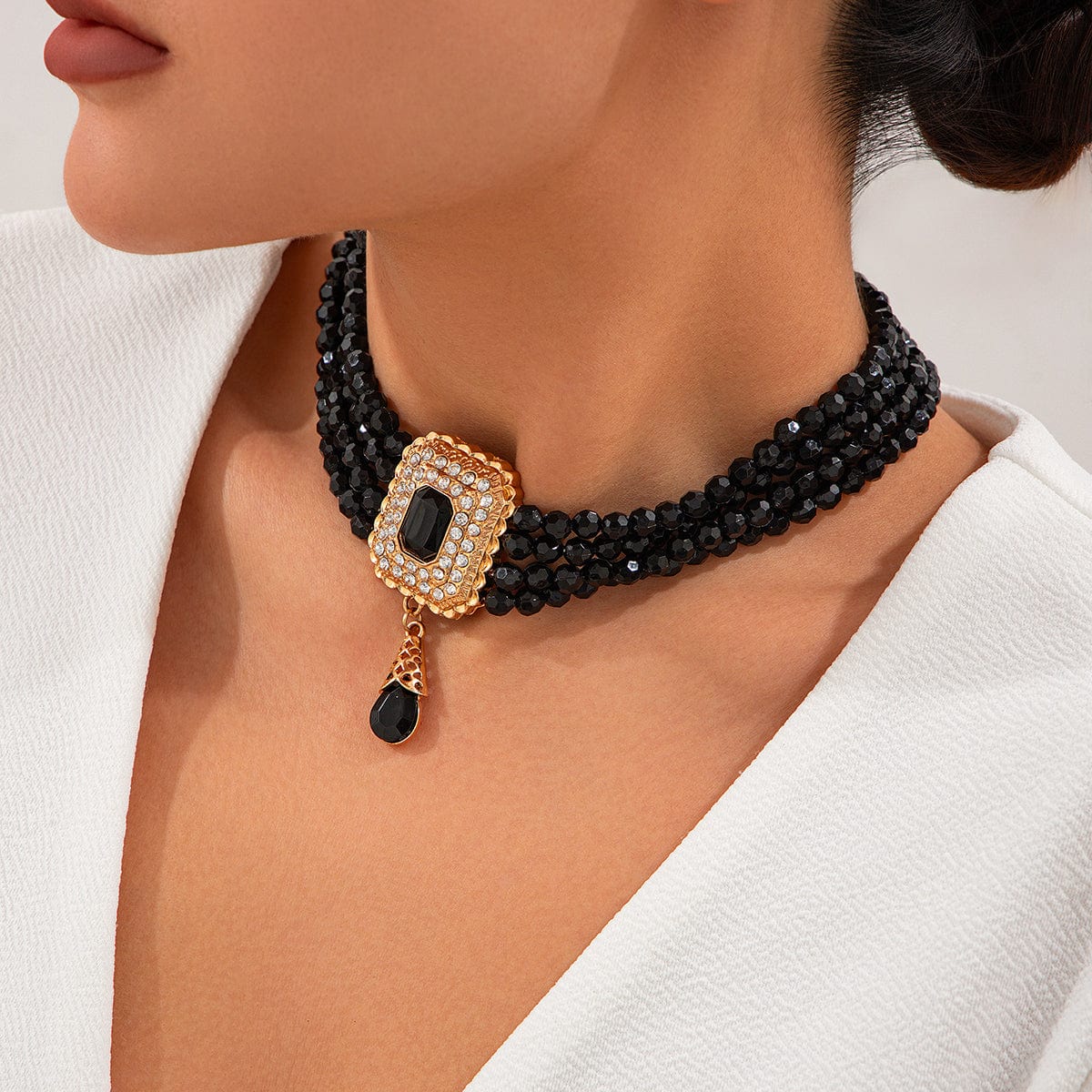 Baroque Chunky Rhinestone Inlaid Crystal Charm Beaded Chain Necklace - ArtGalleryZen