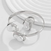 Thumbnail for Baroque Irregular Pearl Inlaid Open Ring Bangle Bracelet Set - ArtGalleryZen