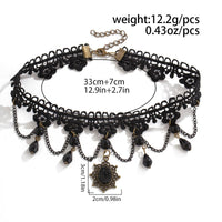 Thumbnail for Baroque Layered Crystal Tassel Flower Pendant Lace Choker Necklace - ArtGalleryZen