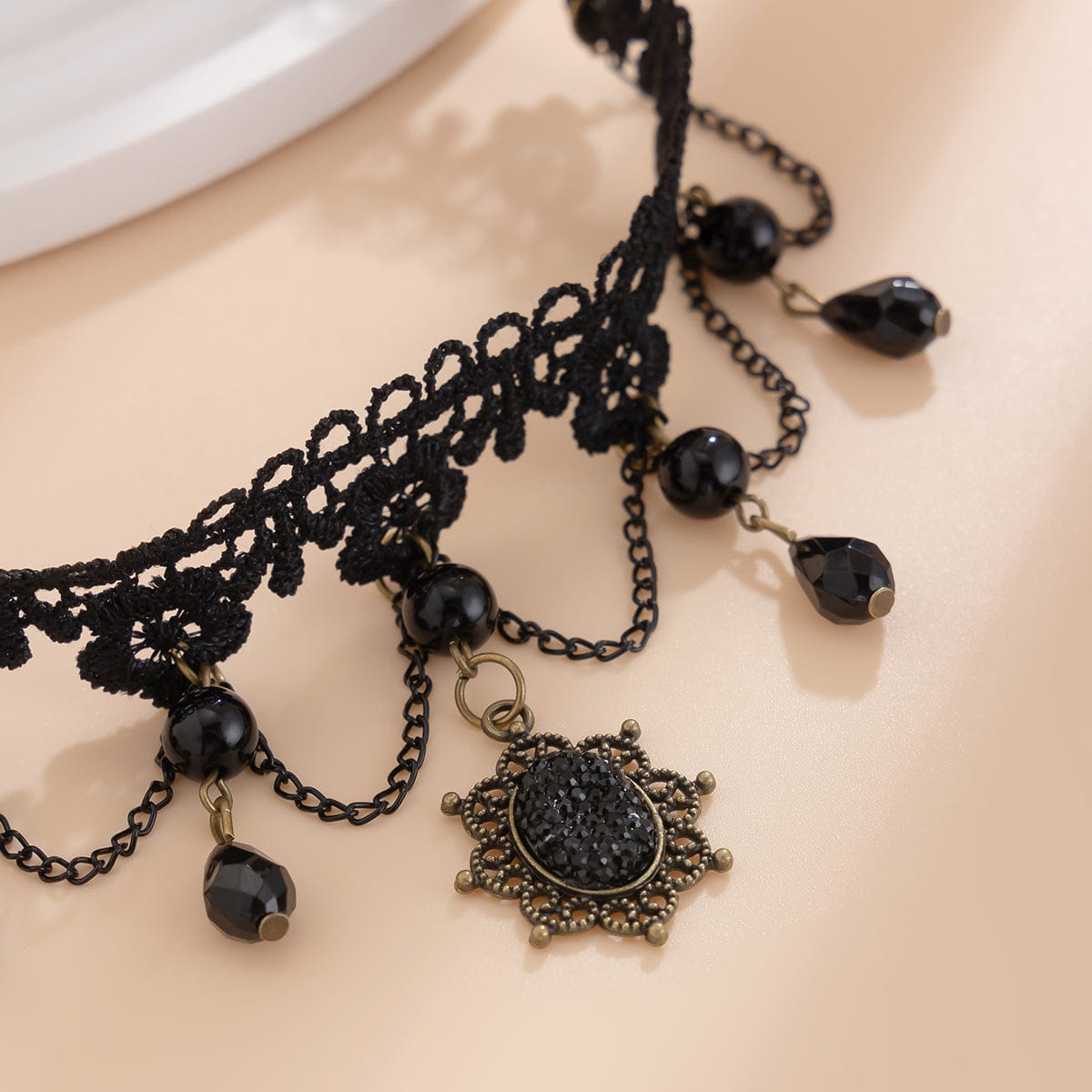 Baroque Layered Crystal Tassel Flower Pendant Lace Choker Necklace - ArtGalleryZen