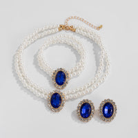 Thumbnail for Baroque Layered Emerald CZ Inlaid Pearl Chain Choker Necklace Bracelet Earrings Set - ArtGalleryZen
