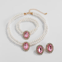 Thumbnail for Baroque Layered Emerald CZ Inlaid Pearl Chain Choker Necklace Bracelet Earrings Set - ArtGalleryZen