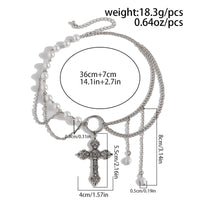 Thumbnail for Baroque Layered Floral Cross Pendant Pearl Chain Choker Necklace - ArtGalleryZen