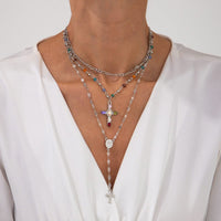 Thumbnail for Baroque Layered Gold Silver Tone Cross Pendant Crystal Chain Y Necklace Set - ArtGalleryZen