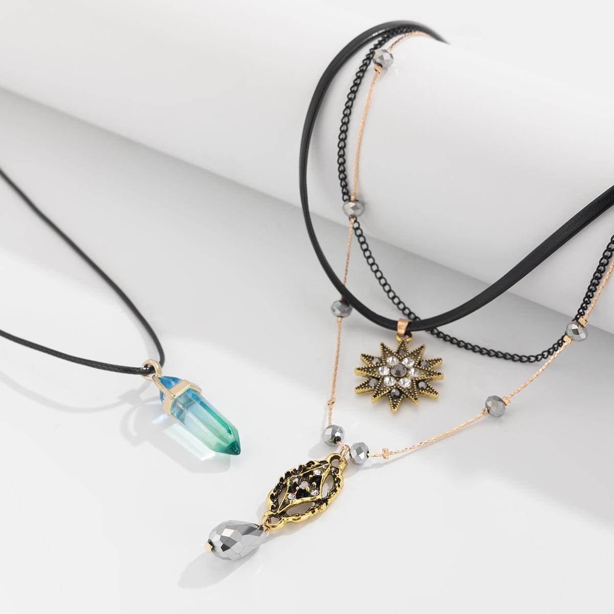Baroque Layered Healing Crystal Waterdrop Pendant Wax Cord Necklace Set - ArtGalleryZen