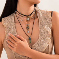 Thumbnail for Baroque Layered Healing Crystal Waterdrop Pendant Wax Cord Necklace Set - ArtGalleryZen