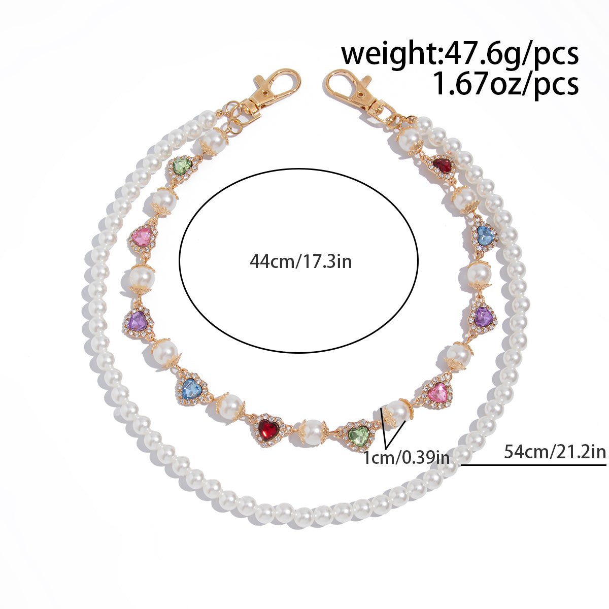 Baroque Layered Heart Rhinestone Pearl Trouser Chain - ArtGalleryZen