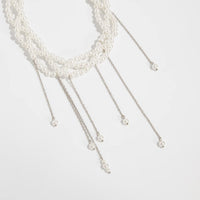 Thumbnail for Baroque Layered Pearl Chain Tassel Choker Necklace - ArtGalleryZen