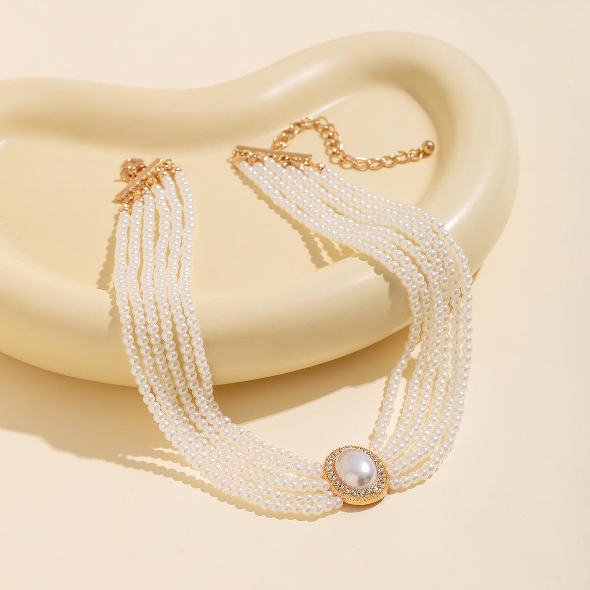 Baroque Layered Rhinestone Inlaid Crystal Pearl Chain Necklace - ArtGalleryZen