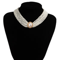 Thumbnail for Baroque Layered Rhinestone Inlaid Crystal Pearl Chain Necklace - ArtGalleryZen