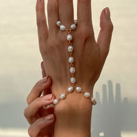 Thumbnail for Baroque Pearl Chain Finger Ring Bracelet - ArtGalleryZen