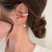 Thumbnail for Baroque Pearl CZ Inlaid Heart Dangle Ear Cuff Earring - ArtGalleryZen