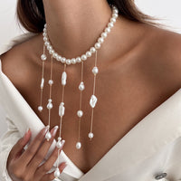 Thumbnail for Baroque Pearl Raindrop Tassel Choker Necklace - ArtGalleryZen