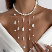 Thumbnail for Baroque Pearl Raindrop Tassel Choker Necklace - ArtGalleryZen