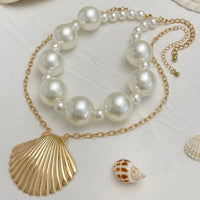 Thumbnail for Beach Style 2pcs Chunky Shell Pendant Pearl Chain Necklace Set - ArtGalleryZen