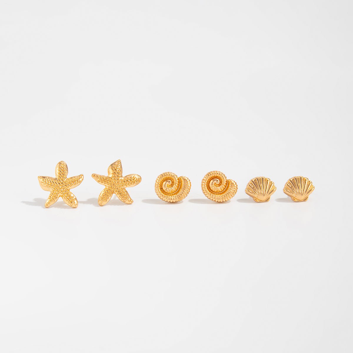 Beach Style 3 Pairs Conch Shell Starfish Earrings Set - ArtGalleryZen