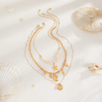 Thumbnail for Beach Style 3pcs Conch Shell Starfish Pendant Pearl Chain Necklace Set - ArtGalleryZen