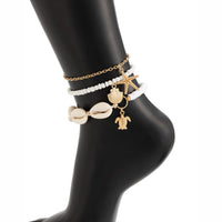 Thumbnail for Beach Style 3Pcs Conch Starfish Turtle Charm Seed Bead Anklet Set - ArtGalleryZen