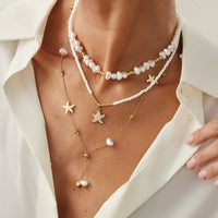 Thumbnail for Beach Style 3pcs Enamel Starfish Charm Pearl Seed Beaded Chain Necklace Set - ArtGalleryZen