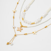 Thumbnail for Beach Style 3pcs Enamel Starfish Charm Pearl Seed Beaded Chain Necklace Set - ArtGalleryZen