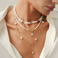Thumbnail for Beach Style 3pcs Enamel Starfish Charm Pearl Seed Beaded Chain Necklace Set - ArtGalleryZen