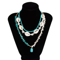 Thumbnail for Beach Style 3pcs Turquoise Charm Conch Starfish Seed Beaded Chain Necklace Set - ArtGalleryZen