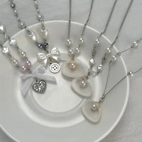 Thumbnail for Beach Style 5pcs Natural Shell Bowknot Heart Pendant Pearl Chain Necklace Set - ArtGalleryZen