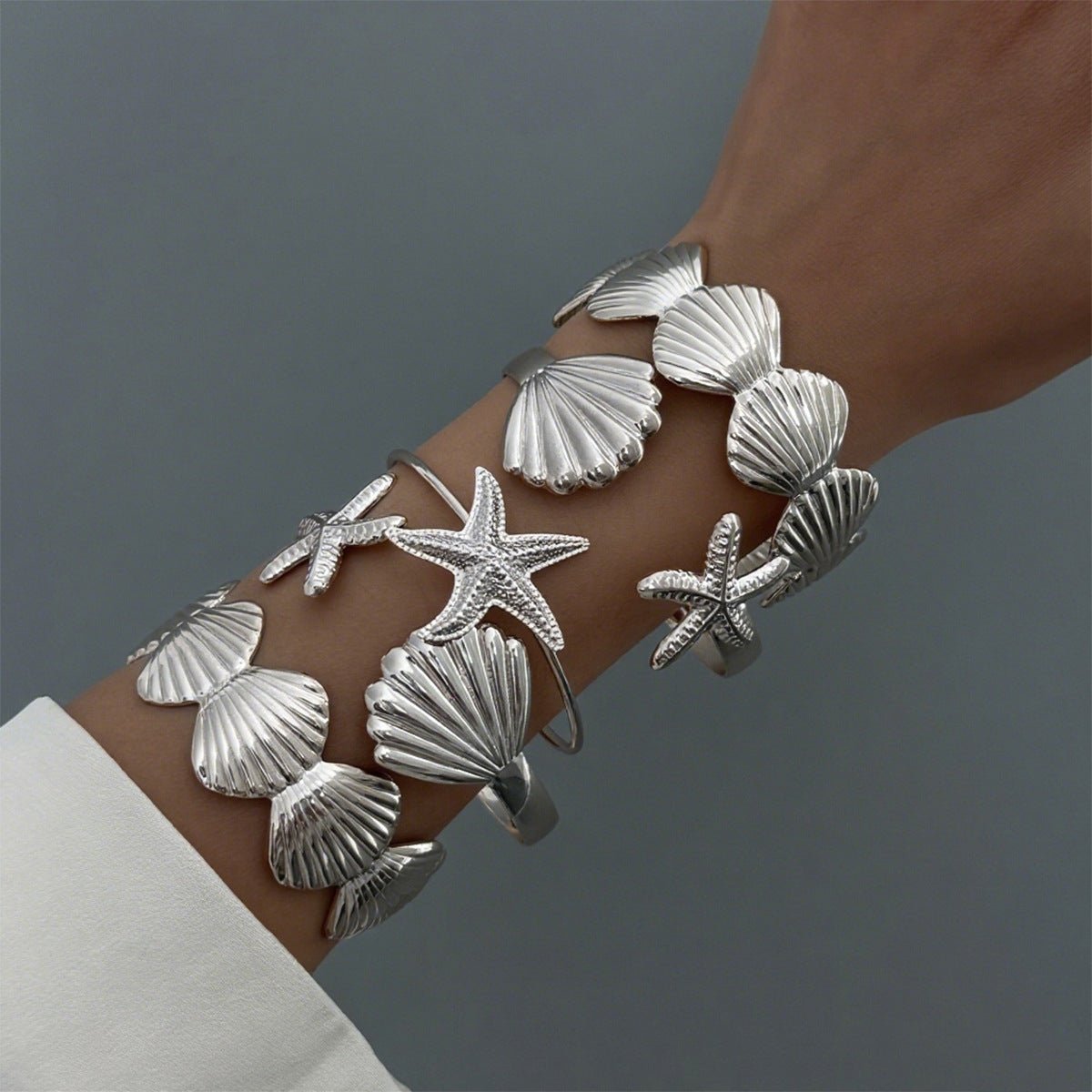 Beach Style 5pcs Shell Starfish Bangle Bracelet Set - ArtGalleryZen