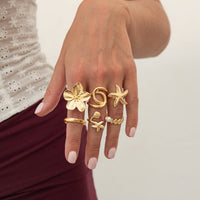 Thumbnail for Beach Style 6pcs Flower Starfish Shell Pearl Ring Set - ArtGalleryZen