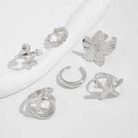 Thumbnail for Beach Style 6pcs Flower Starfish Shell Pearl Ring Set - ArtGalleryZen