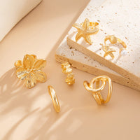 Thumbnail for Beach Style 6pcs Flower Starfish Shell Pearl Ring Set - ArtGalleryZen