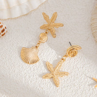Thumbnail for Beach Style Asymmetric Shell Starfish Dangle Earrings - ArtGalleryZen
