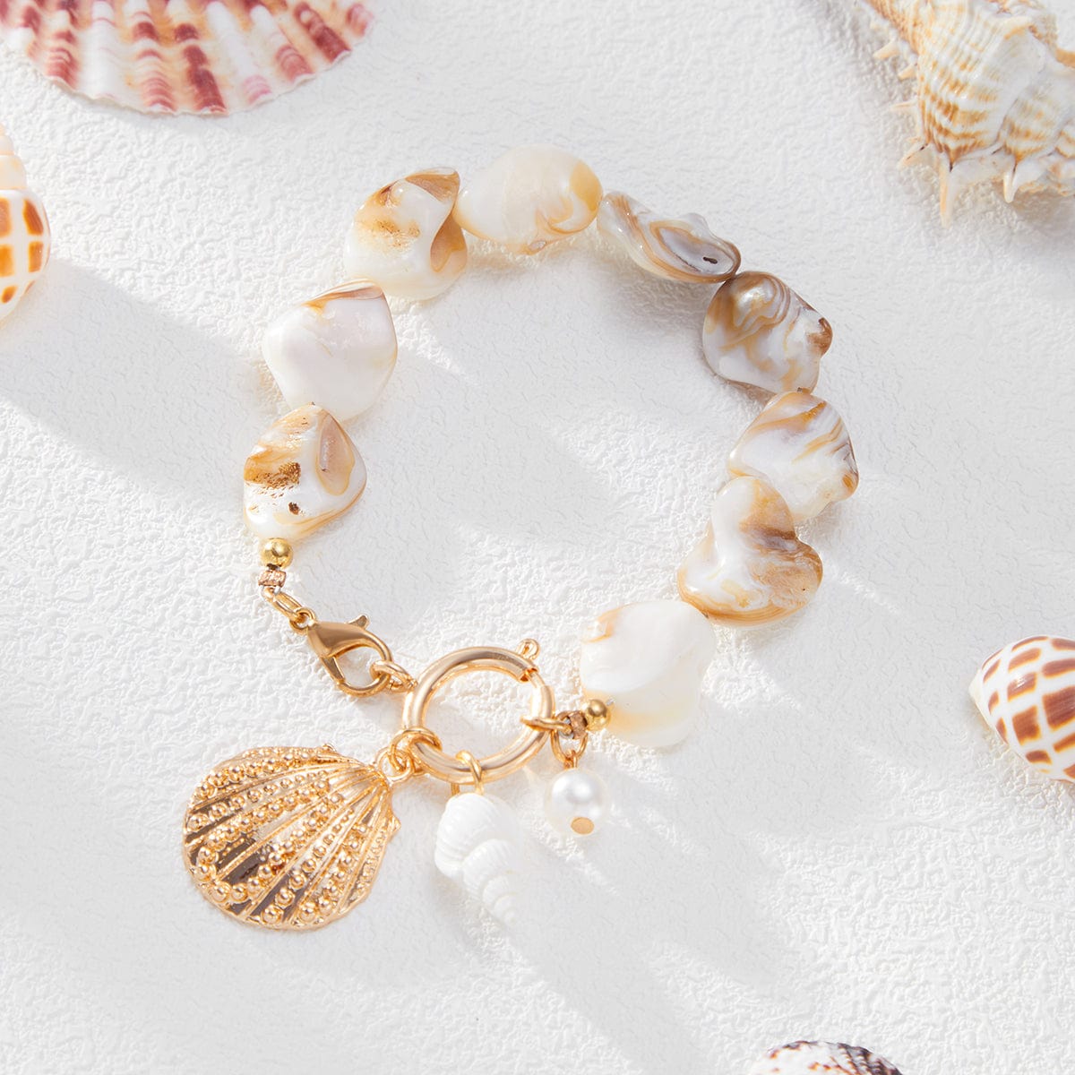 Beach Style Conch Shell Flower Pendant Necklace Bracelet - ArtGalleryZen